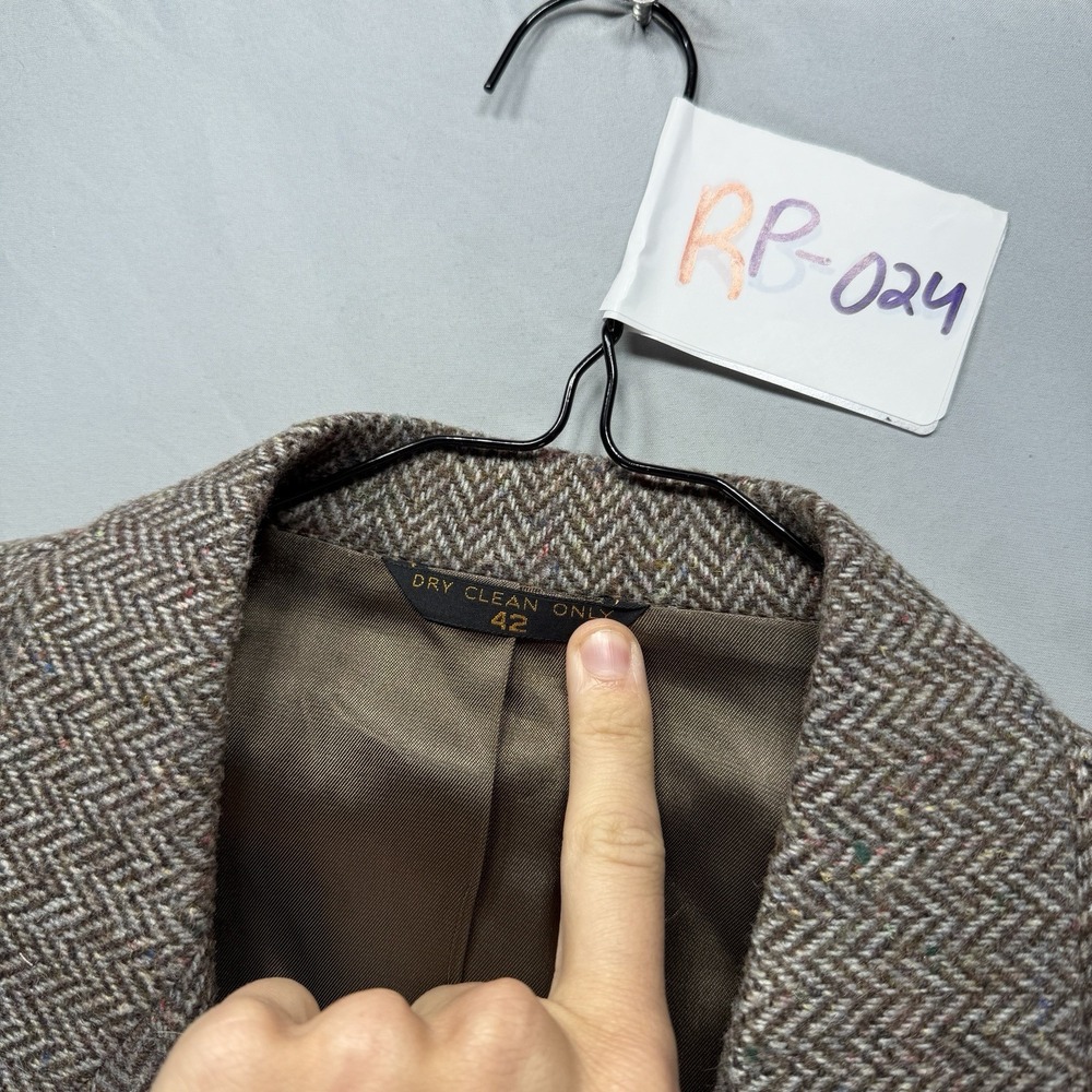 Vintage Herringbone Tweed Wool Blazer Mens 42 Brown Sport Coat Jacket Proffesor - Picture 9 of 13